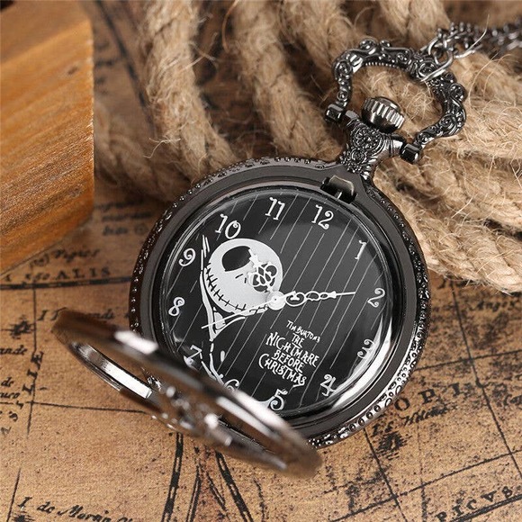 Nightmare Before Christmas Pocket Watch NEW Black Jack Skellington Tim Burton - Picture 2 of 6
